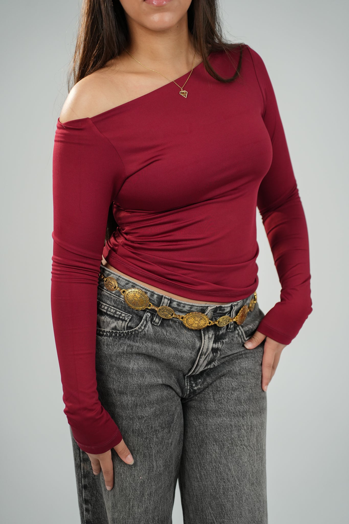 Assymetrical Off Shoulder - Burgundy