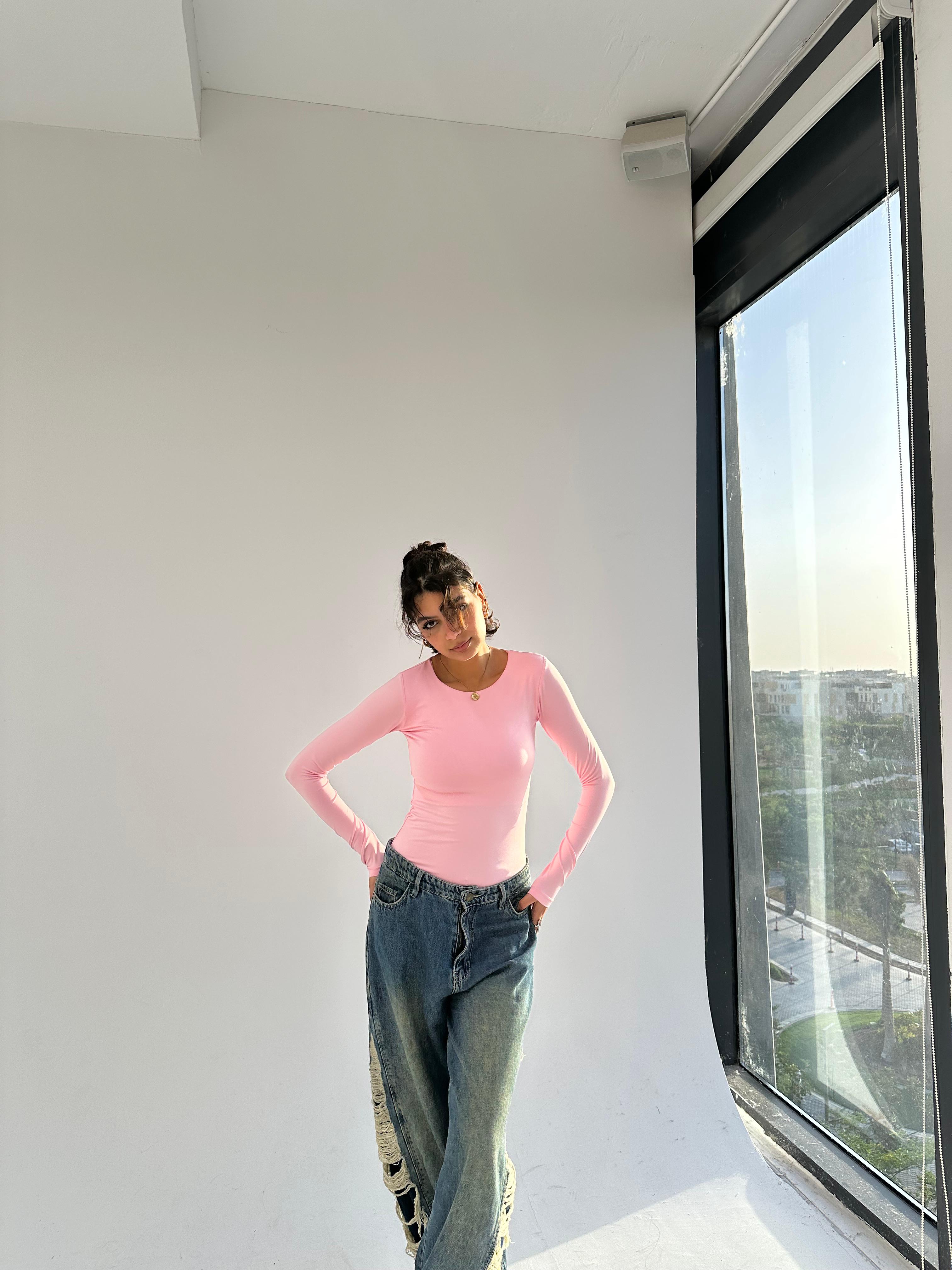 Round Neck Full Sleeve Top - Pink