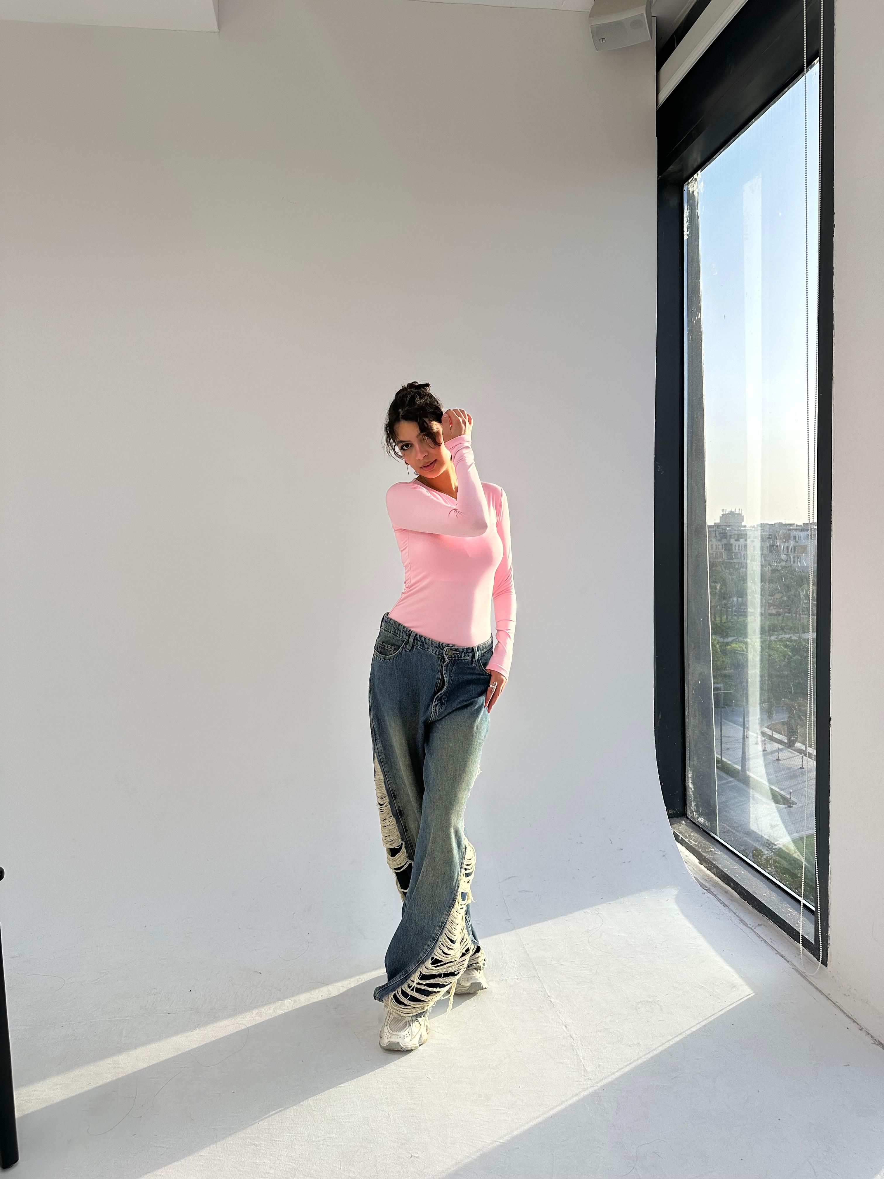 Round Neck Full Sleeve Top - Pink