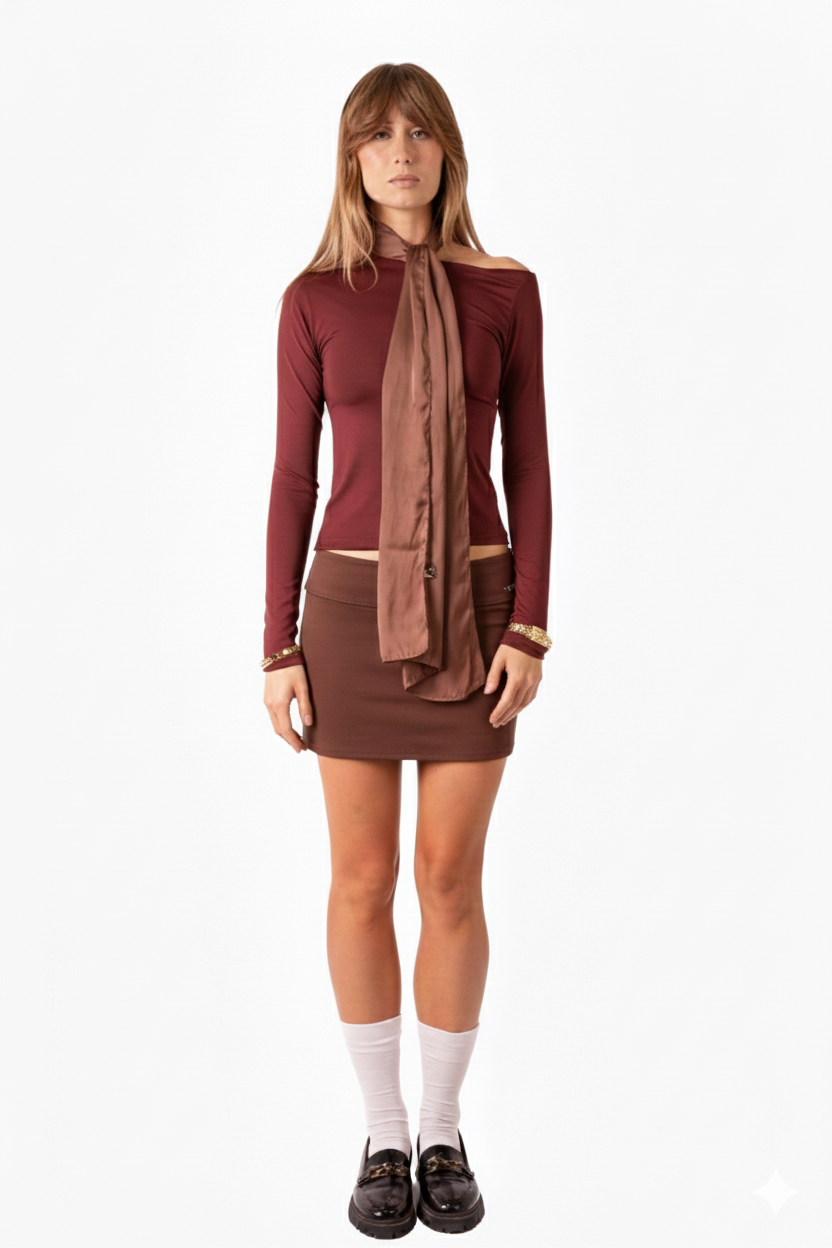 Assymetrical Off Shoulder - Burgundy