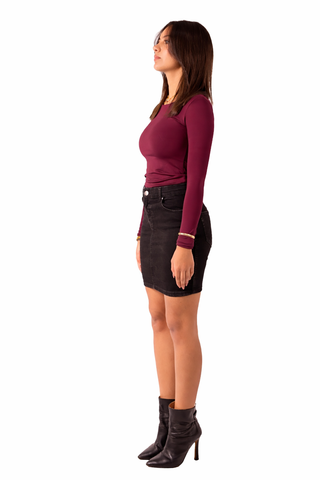 Round Neck Full Sleeve Top - Burgundy